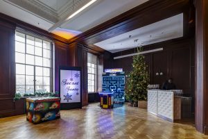 Christmas Decorations set up in the Riverside Rooms overlooking the Thames